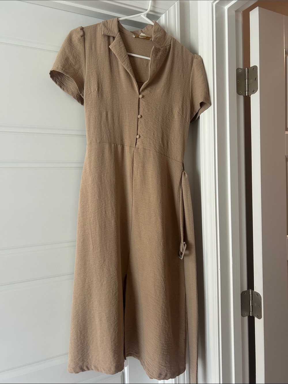 Monteau Taupe Button-Front Midi Dress with Side Tie